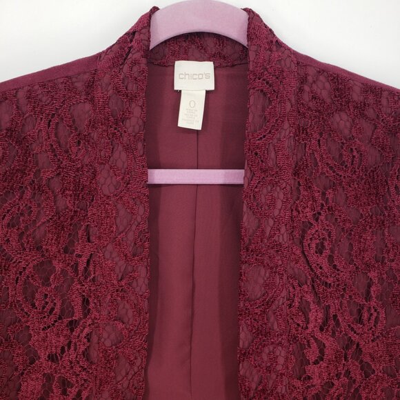 Chico's Lace Front Faux Suede Blazer Jacket 0 S 4 Women's Cranberry Red - Picture 7 of 9